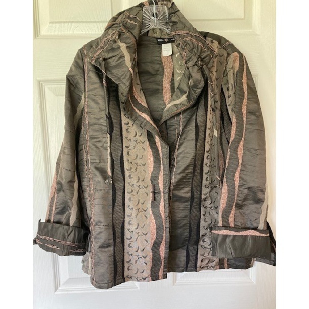 Connie's Moonlight Vintage Jacket M Mixed Texture Stripe Funnel Neck USA Luxury